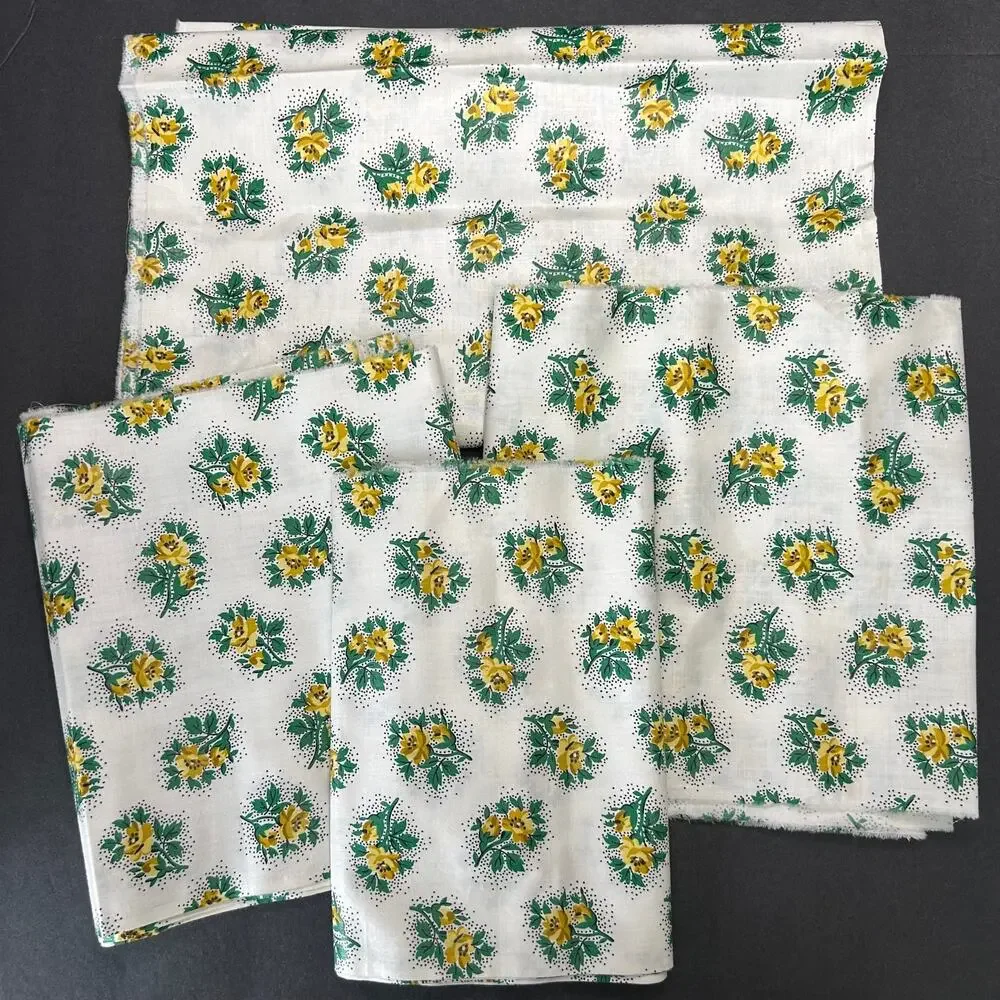 Polished Cotton Fabric Yellow Floral 4 Pieces See Description for Measurements